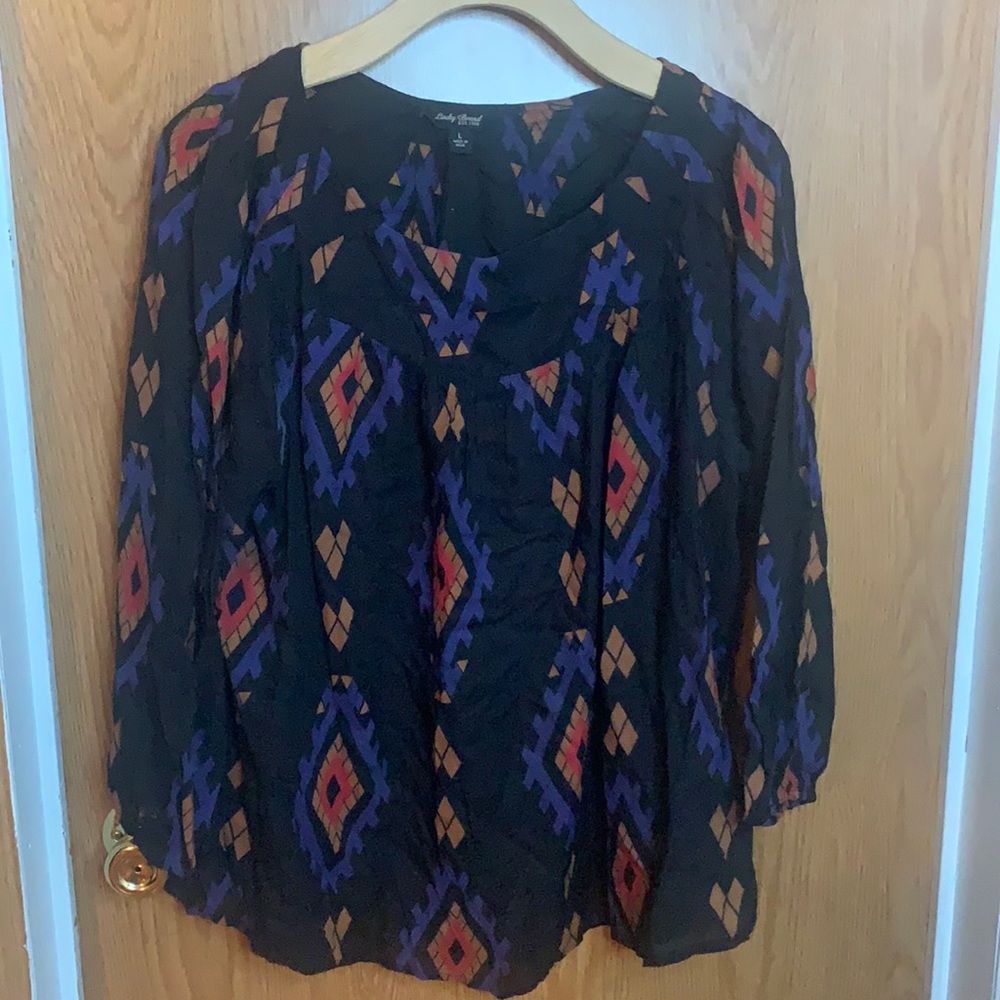 Lucky Brand Woven Blouse- Aztec Print